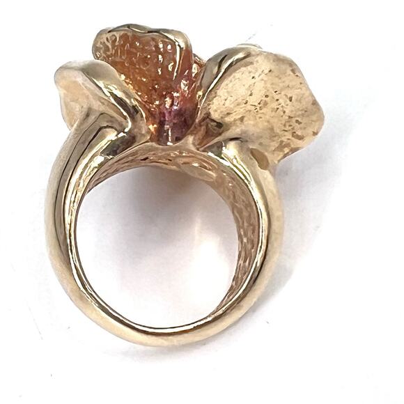 14k Yellow Italian Gold Large Flower Ring 5 grams Size 9 Hollow - Picture 7 of 12